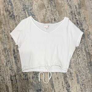 SO White Ribbed V-Neck Crop Top